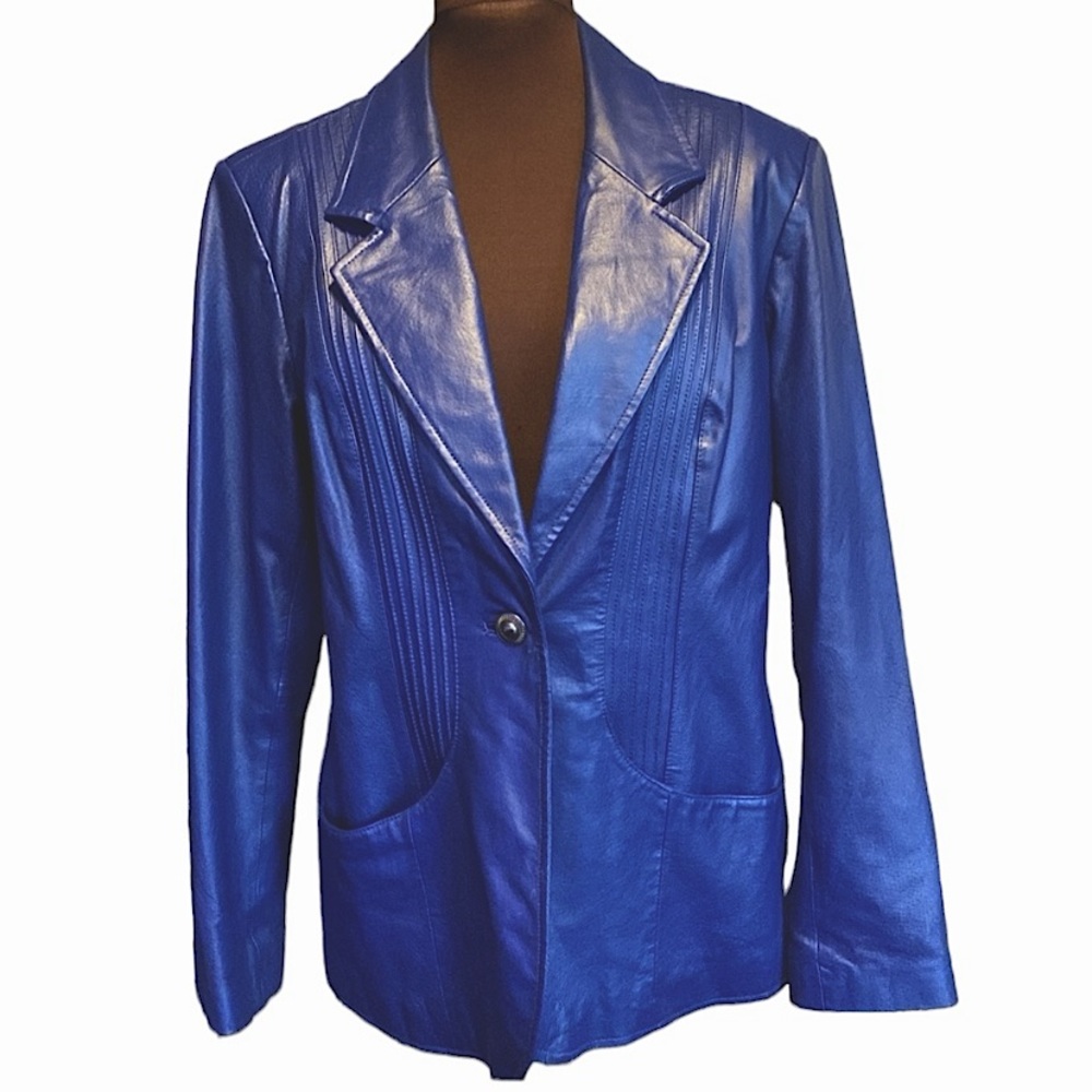 Blue Women's Leather Blazer Jacket